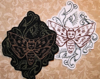 Moth Patch Moth Toile Iron On Embroidery Patch Death Head Moth- Choose Size/Color