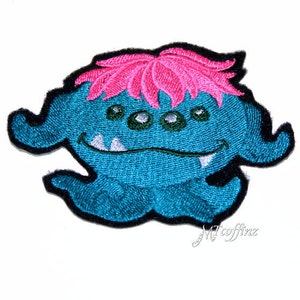 Teal Pink 4 Eyed Space Monster Iron On Embroidery Patch MTCoffinz image 1