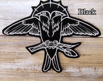 Sample SALE 2-Headed Bird Iron On Embroidery Patch Ready to Ship LAST ONE