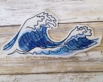 Deep Blue Crashing Waves Iron On Embroidery Patch MTCoffinz - Choose Size