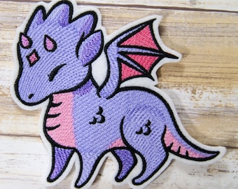 Lavender Pink Baby Dragon - Charmed Creature - Iron On Embroidery Patch MTCoffinz - Choose Size