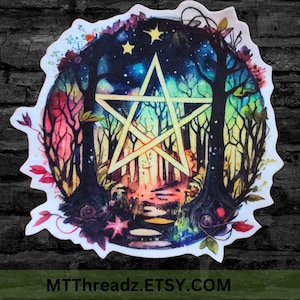Pentagram Patch Wiccan Forest Patch Spooky Forest Pathway Pentagram Mystical Spiritual  - Iron On Patch  - Choose Size