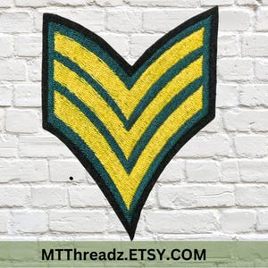 Army Patch Sergeant Stripes Patch Green Gold Stripes Military Style Patch Iron On Embroidery Patch