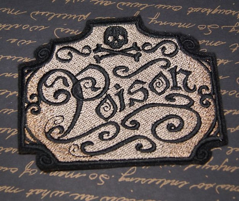 Poison Apothecary Skull Crossbones Label Iron on Embroidery Patch ...