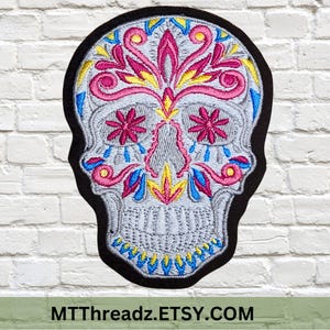 Neon Sugar Skull Dia de Los Muertos Day of the Dead Iron On Embroidery Patch