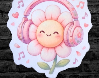 Cute Daisy with Headphones Patch Music Lover Kawaii Flower Patch funny Iron On Fabric Patch  - Choose Size