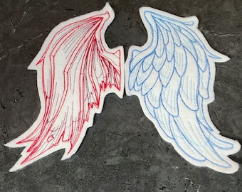 Fire and Ice  Angel Devil Wings Iron On Fantasy Cosplay Embroidery Patch MTCoffinz - Pair - Choose size