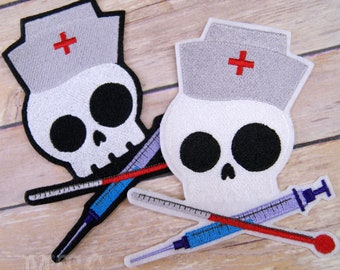 Nurse Skull Crossbones Iron On Embroidery Patch MTCoffinz - Choose Size / Color