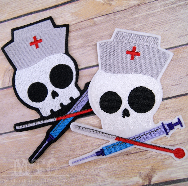 Nurse Skull Crossbones Iron on Embroidery Patch Mtcoffinz Etsy