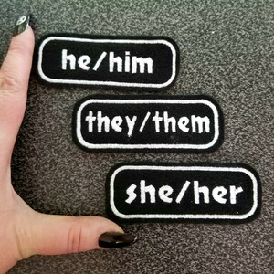 Gender They Them He Him She Her Name Tag Iron on Embroidery Patch ...