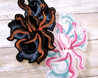 Octopus Baroque Swirls Anime Iron On Embroidery Patch MTCoffinz - Choose Size / Colors