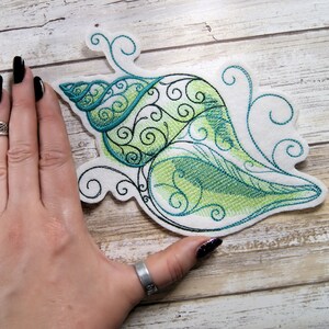 Green Swirl Conch Shell - Iron On Embroidery Patch MTCoffinz - Choose Size image 2