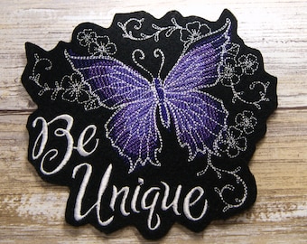Be Unique Purple Butterfly -  Iron On Embroidery Patch MTCoffinz - Choose Size