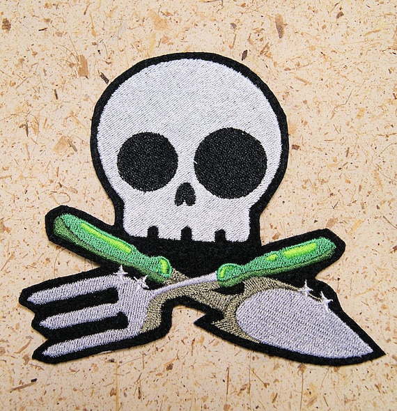 Gardener Skull Crossbones Iron on Embroidery Patch Mtcoffinz