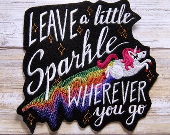 Leave a Little Sparkle Rainbow Unicorn-  Iron On Embroidery Patch MTCoffinz - Choose Size