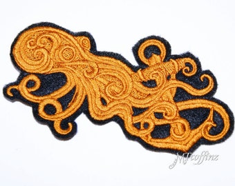 Brass SteamPunk Octopus Anchor Iron On Embroidery Patch MTCoffinz small