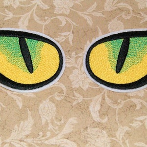 Cat Eye Patch Reptile Yellow Green Eyes Snake Eyes Plushie Iron On Embroidery Patch - Matching Pair - Choose Color