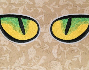 Cat Eye Patch Reptile Yellow Green Eyes Snake Eyes Plushie Iron On Embroidery Patch - Matching Pair - Choose Color