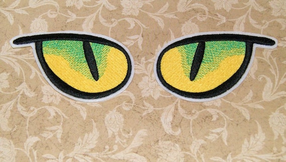 Cat Eye Patch Reptile Yellow Green Eyes Snake Eyes Plushie Iron On Embroidery Patch - Matching Pair - Choose Color