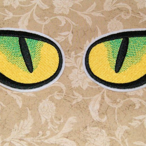 Cat Eye Patch Reptile Yellow Green Eyes Snake Eyes Plushie Iron On Embroidery Patch - Matching Pair - Choose Color
