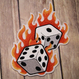 Flaming Dice Iron On Embroidery Patch MTCoffinz - Choose Size