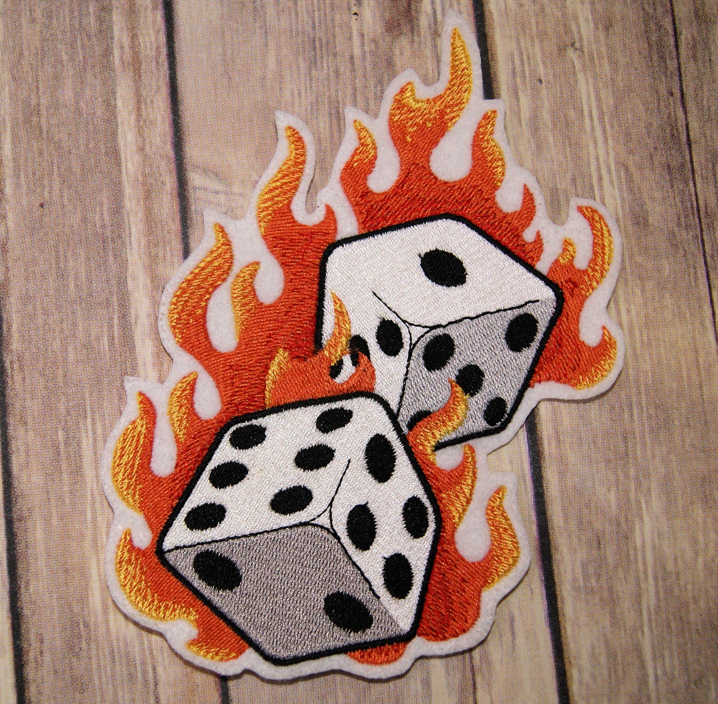 Large Flaming Dice and Pair of Aces Iron-on Embroidered Patch Aces Poker  Embroidery Back Patch Patches for Jacket, Backpack & More 05 