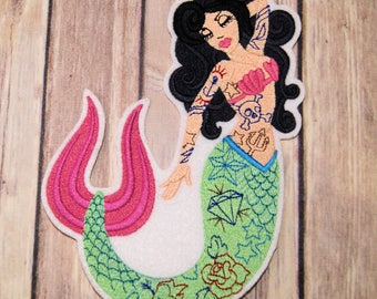 Retro Tattoo Mermaid Iron On Embroidery Patch MTCoffinz - Choose Size