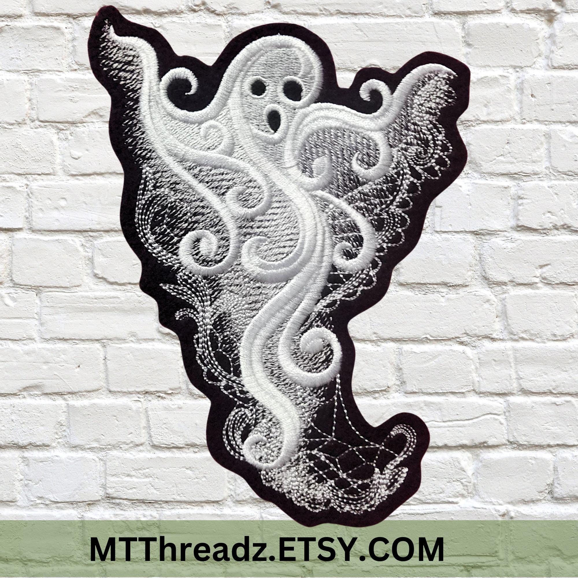 Ghost Patch Ghost White Baroque Lace Ghost Iron On Embroidery Patch - Choose Size