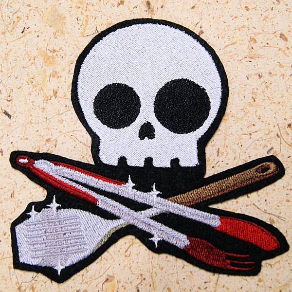 BBQ Grill Chef Skull Crossbones Iron On Embroidery Patch MTCoffinz - Choose Size