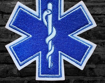 Star of Life Patch Medical EMT Patch Caduceus Staff Embroidered Iron On Embroidery Patch