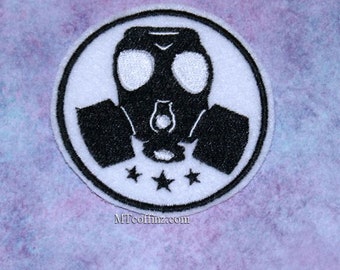 Gasmask Black White Round Iron On Embroidery Patch MTCoffinz