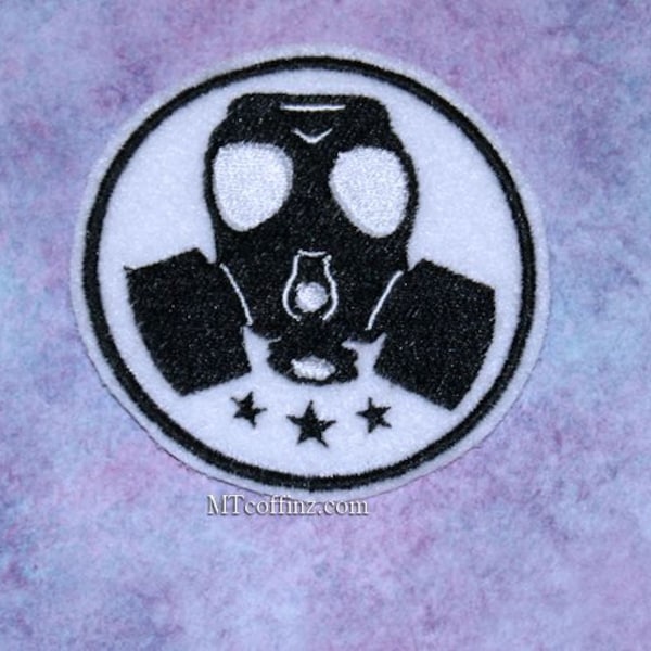 Gasmask Black White Round Iron On Embroidery Patch MTCoffinz