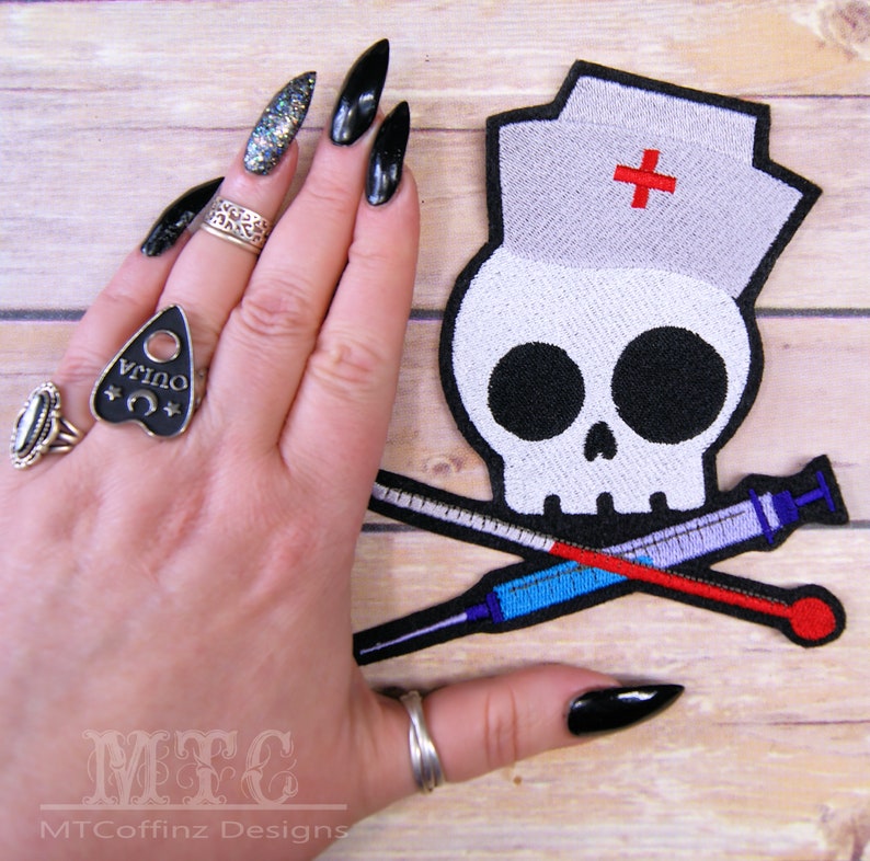 Nurse Skull Crossbones Iron on Embroidery Patch Mtcoffinz Etsy
