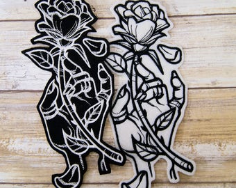 Rose and Hand tattoo patch style Gothic Patch Iron on Patch Mystical Iron On Embroidery Patch   Choose Size / Color