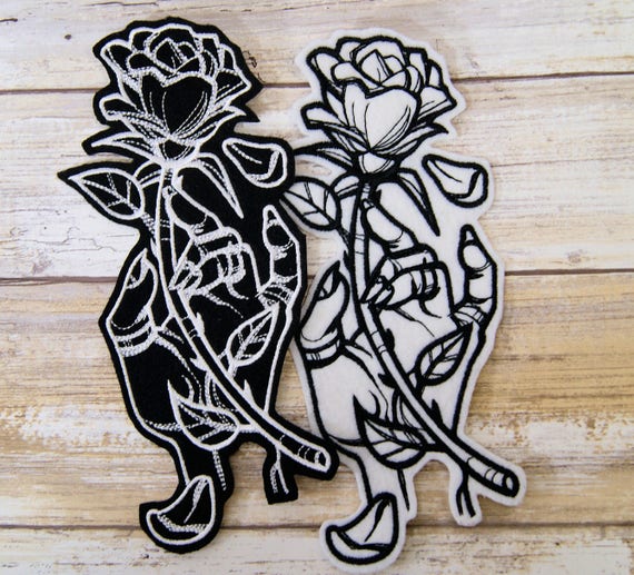 Rose and Hand tattoo patch style Gothic Patch Iron on Patch Mystical Iron On Embroidery Patch   Choose Size / Color