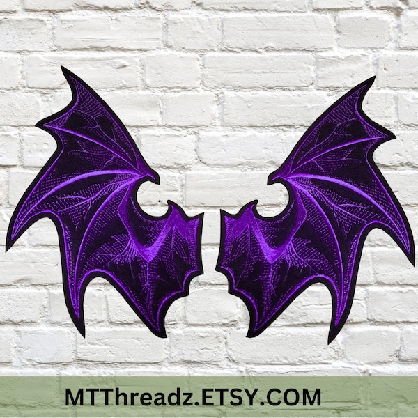 Purple Demon Devil Wings Iron On Embroidery Patch MTCoffinz - Pair - Choose Size