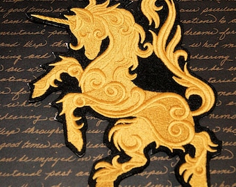 Gilded Unicorn- Royal Heraldry Iron On Embroidery Patch MTCoffinz - Choose Size