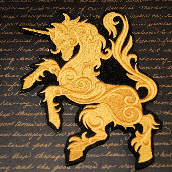 Gilded Unicorn- Royal Heraldry Iron On Embroidery Patch MTCoffinz - Choose Size