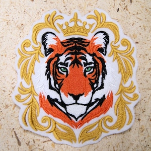 Tiger Patch - Tiger Crown Patch Regal Crest and Crown - Iron On Embroidery Patch MTCoffinz - Choose Size