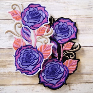 Boutique Blooms - Purple Lavender Roses Iron On Embroidery Patch MTCoffinz - Choose Size / Color