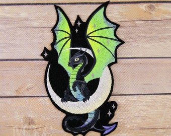 Lunar Moon Dragon Fantasy Iron On Embroidery Patch MTCoffinz - Choose Size