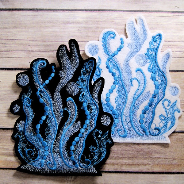 Seaweed Blue Ocean Aquarius Iron On Embroidery Patch MTCoffinz - Choose Size / Color