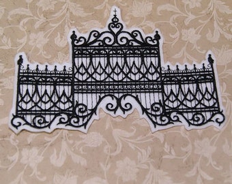 Gothic Gates Black and White Iron On Embroidery Patch MTCoffinz - Choose color