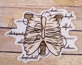 Ribcage Patch Anatomical Ribcage Medical Journal Patch Sketch Notes Iron On Patch Embroidery Patch Vintage Medical Patch