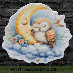 Cute Baby Owl and Moon Patch  Iron on Patch Sleeping Owl Patch Baby Onesie  Patch Fabric Patch  | Choose Size