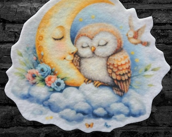 Sample SALE Cute Baby Owl and Moon Patch  Iron on Patch Sleeping Owl Patch Baby Onesie  Patch Fabric Patch Ready to Ship LAST ONE