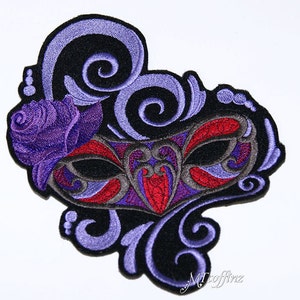 Purple Red Carnivale Mardi Gras Masquerade Msak Iron On Embroidery Patch MTCoffinz