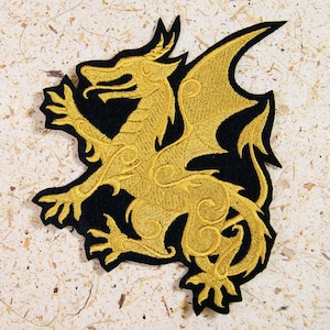 Gilded Dragon - Royal Heraldry Iron On Embroidery Patch MTCoffinz - Choose Size