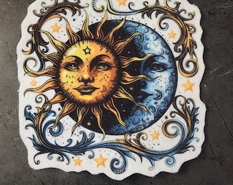 Golden Sun Moon Patch Eclipse Celestial Crescent Moon Patch Stars and Moon Iron on Patch Solar Eclipse Patch Astral Fabric Patch Choose Size