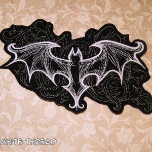 Gothic Damask Bat Iron On Embroidery Patch MTCoffinz Choose Color White Thread